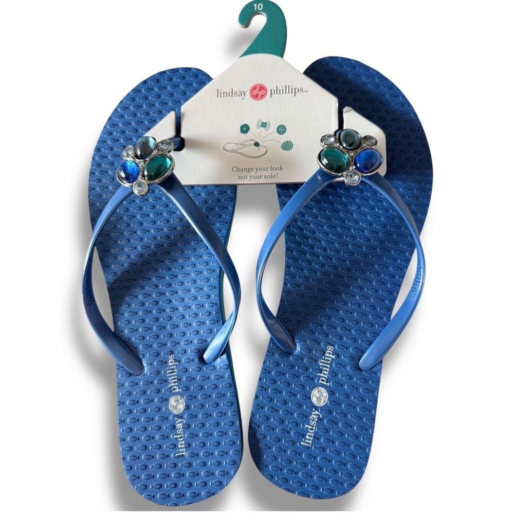 Lindsay Phillips Embellished Flip Flops Kelli Princess Blue Sz 10 sandals NEW